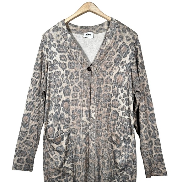 LNA Kurt Ribbed Leopard Print Cardigan Duster - Picture 4 of 10